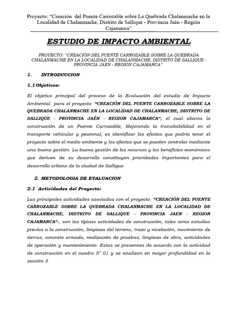 Estudio de Impacto Ambiental Puente Chalanmache | PDF | Entorno natural ...