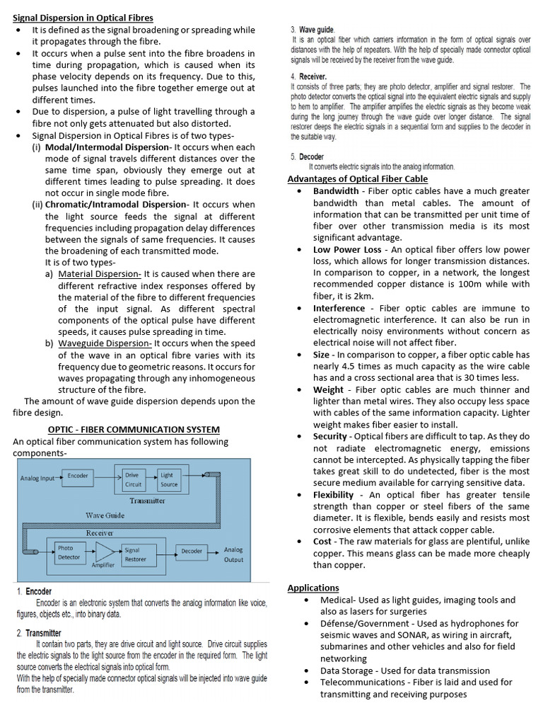 Engg Phy-Unit 4 - FIBRE OPTICS | PDF | Optical Fiber | Dispersion (Optics)