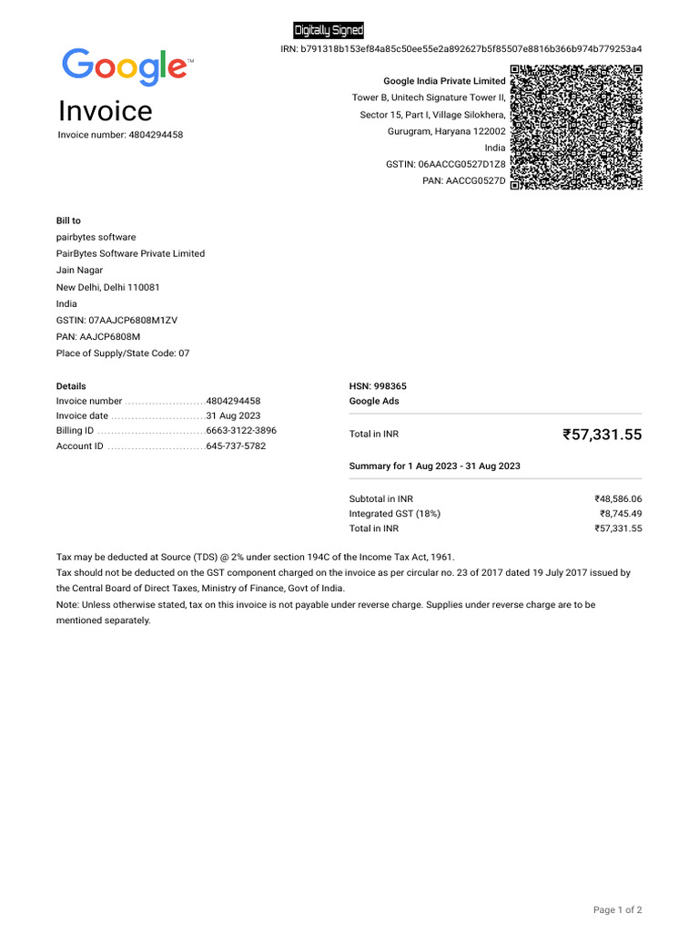 Invoice page 1 of 2 pdf invoice taxes