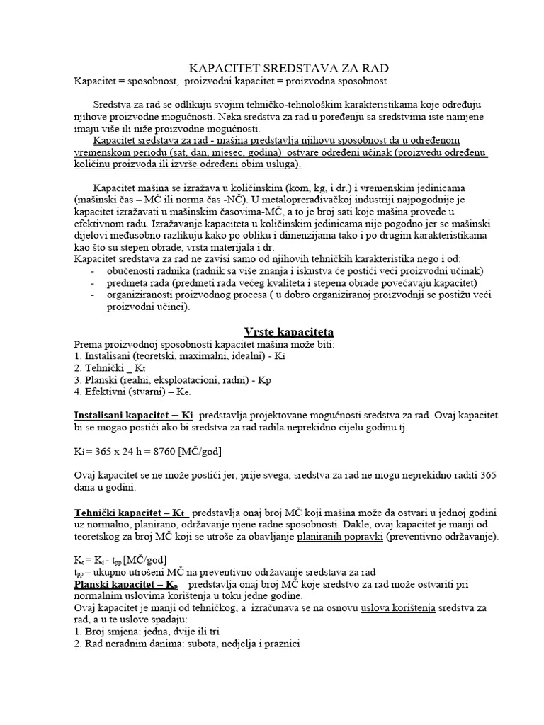 KAPACITET SREDSTAVA ZA RAD-škola | PDF