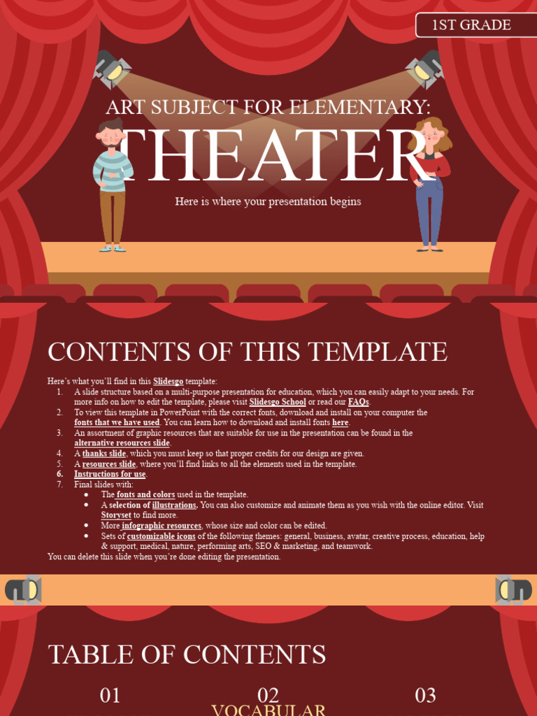 Art Subject For Elementary - 1st Grade - Theater by Slidesgo | PDF ...