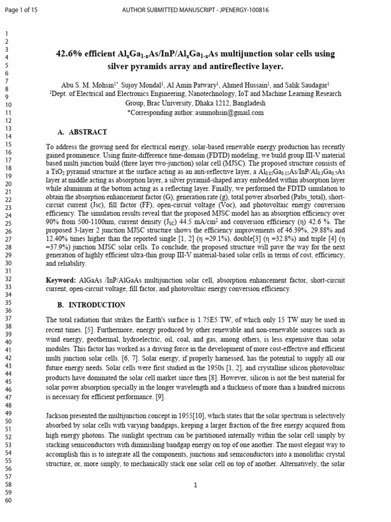 Jpenergy-100816 - Al Amin Patwary | PDF | Solar Cell | Gallium Arsenide