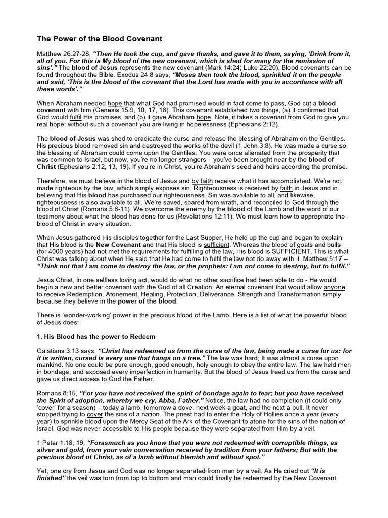 He Power of The Blood Covenant PDF Covenant (Biblical) Jesus