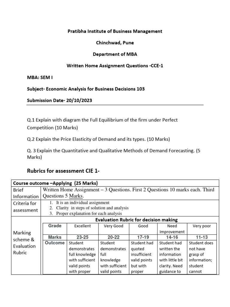 103 EABD - CCE 1 - Assignment Questions | PDF | Demand | Economies