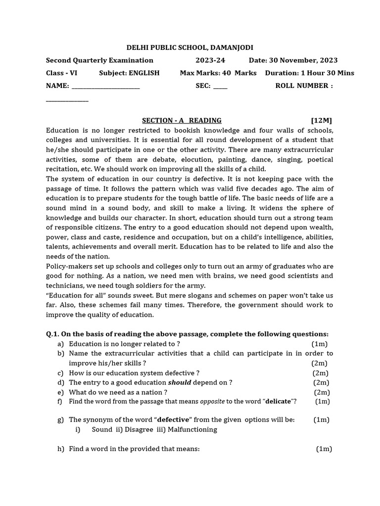 CLASS 6 Eng Second Quar PDF Cognitive Science