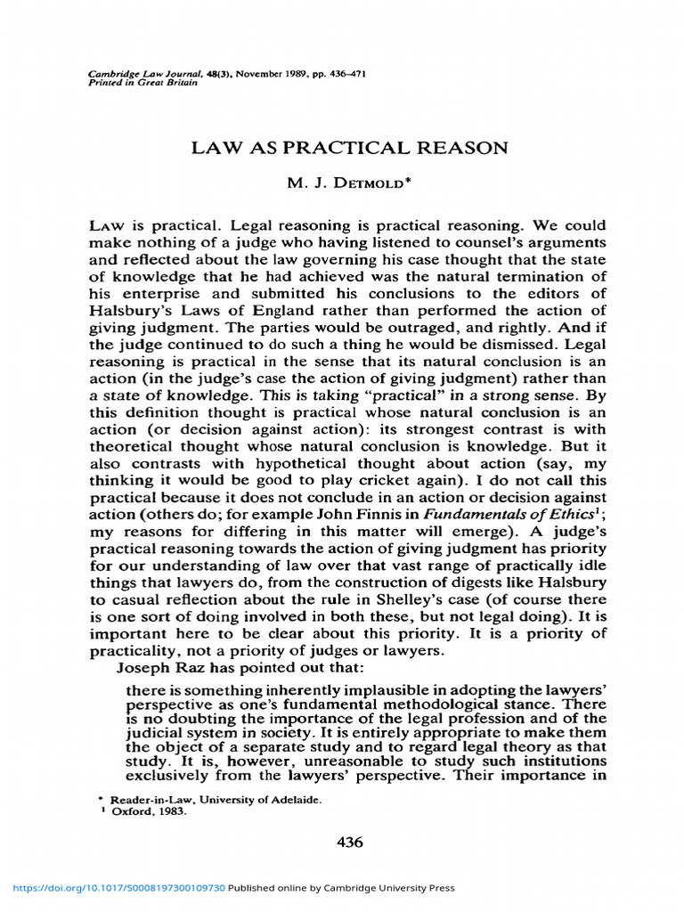 Law As Practical Reason | PDF | Reason | Precedent