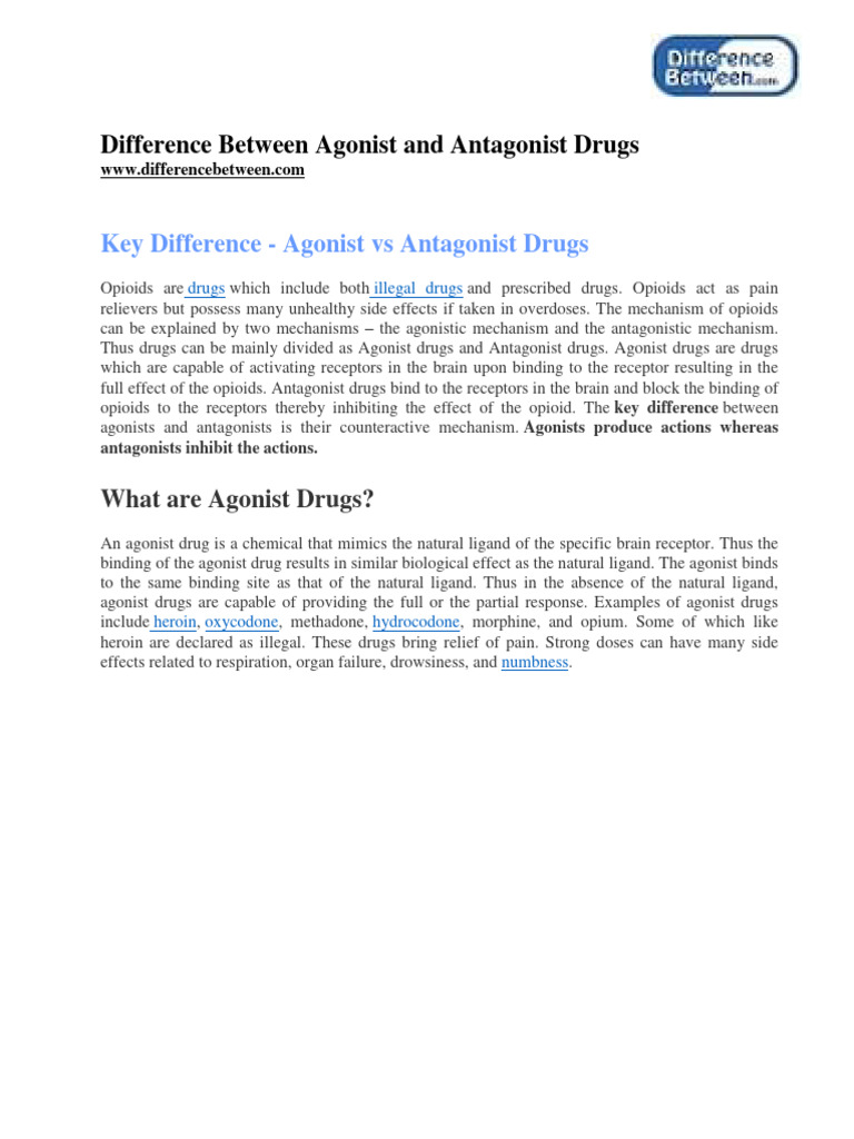 Difference Between Agonist and Antagonist Drugs | PDF | Receptor ...