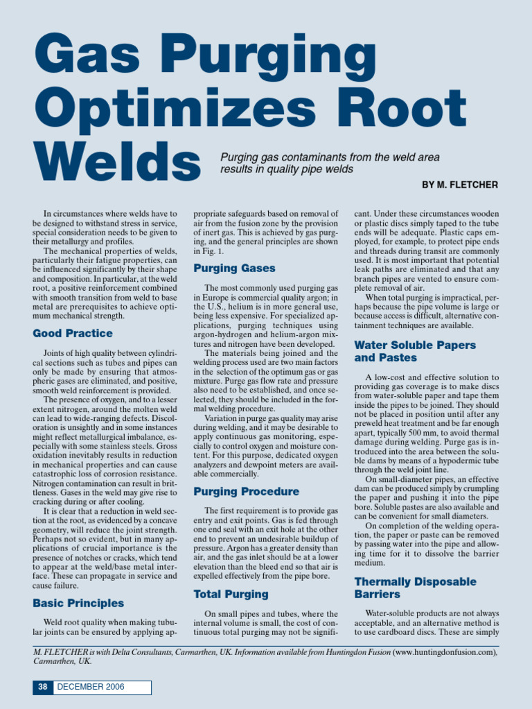 Gas Purging Optimizes Root Welds PDF Pipe (Fluid Conveyance