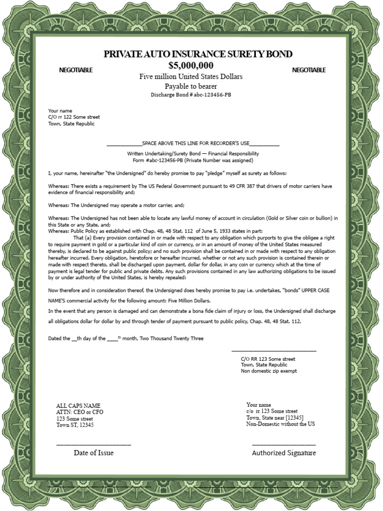 Car Insurance Bond | Download Free PDF | United States Dollar | Legal ...