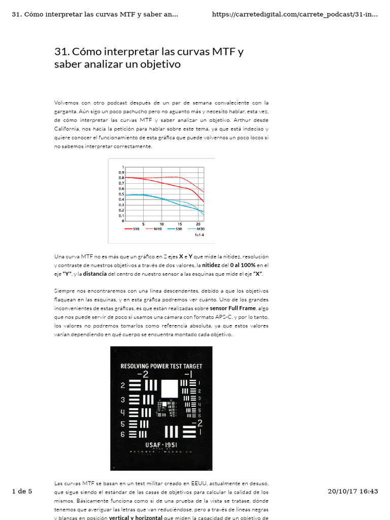 Interpretación de curvas MTF en objetivos | PDF | Óptica