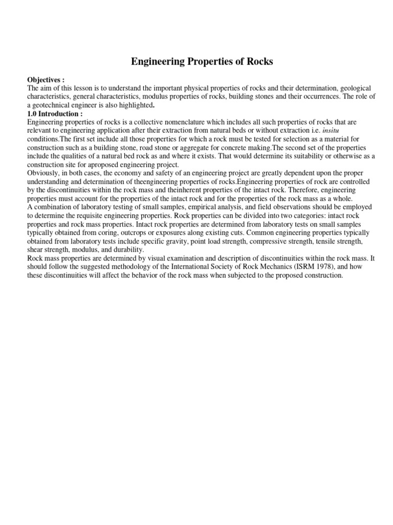 Engineering Properties of Rocks PDF Strength Of Materials