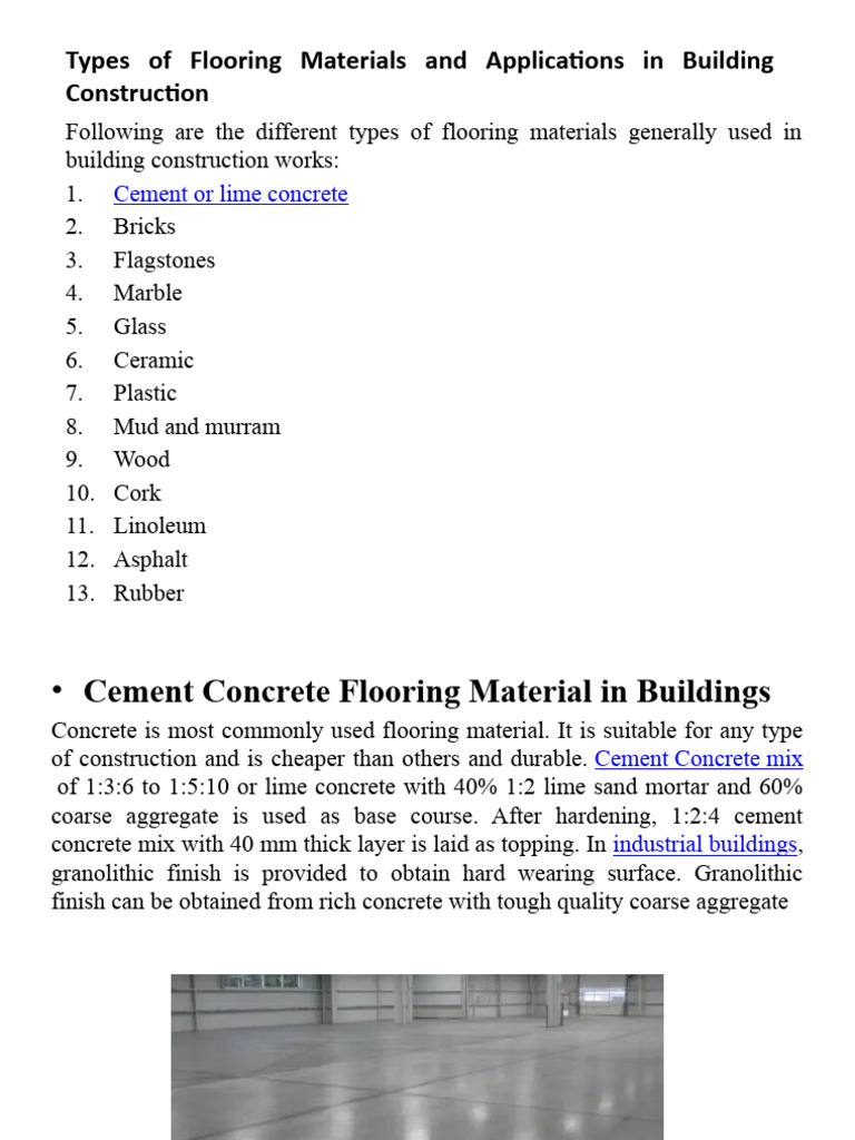 Types of Floor | PDF | Flooring | Concrete