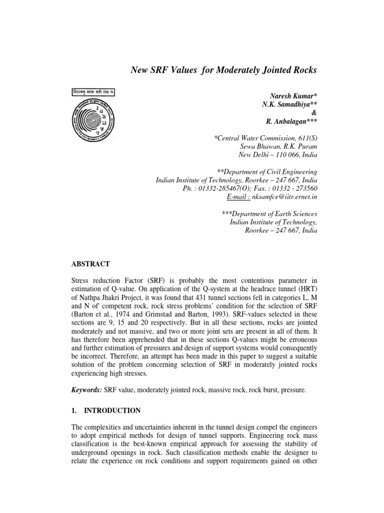 New SRF Values For Moderately Jointed Rocks | PDF | Stress (Mechanics ...