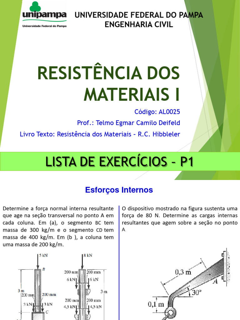 RESMAT I Execícios P1 | PDF | Estresse (Mecânica) | Módulo de Young