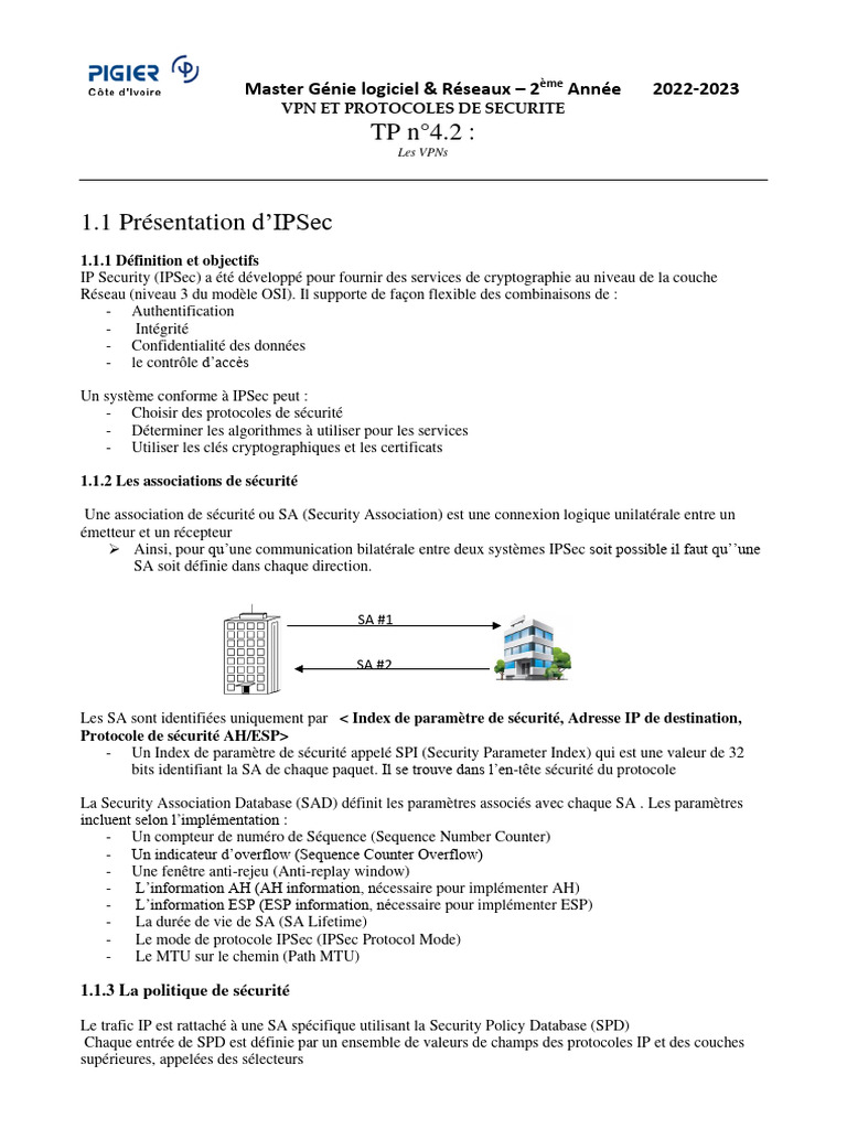 Sécurité VPN et IPSec pour étudiants | PDF | Protocoles Internet ...
