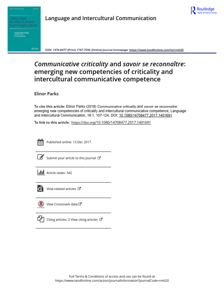 Communicative Criticality and Savoir Se Reconnaitre Emerging New ...