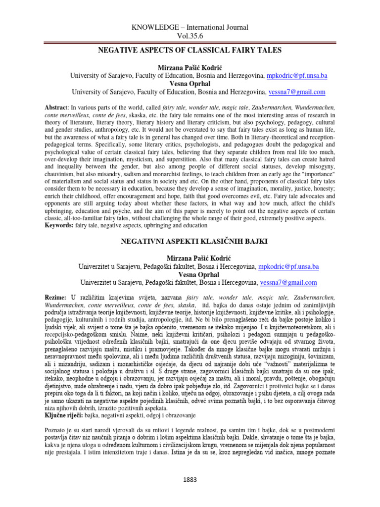 Negative Aspects of Classical Fairy Tales PDF Pedagogy Fairy Tales