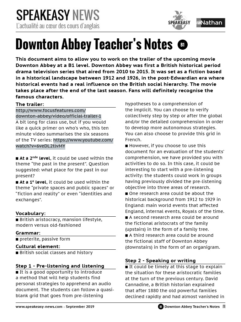 DowntonAbbey B1 Teachers Notes | PDF | Downton Abbey