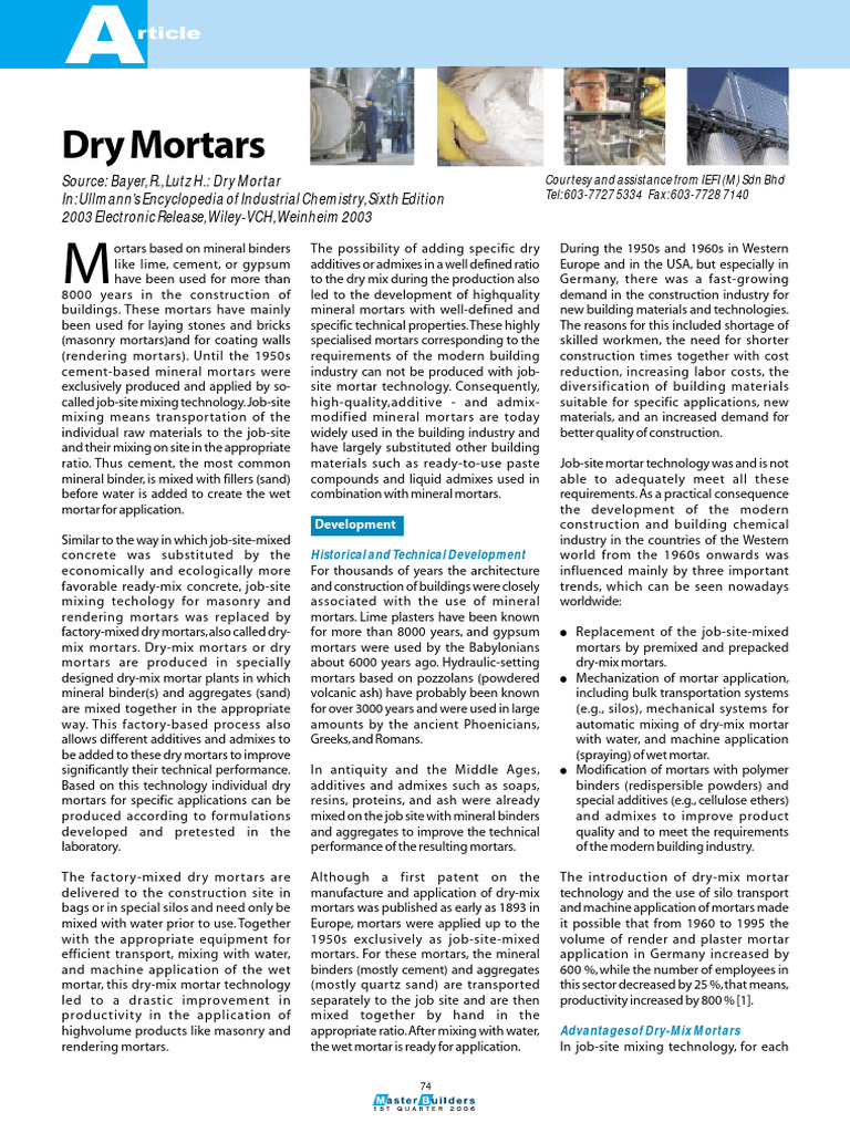 Evolution of Dry Mortar Technology | PDF | Mortar (Masonry) | Cement