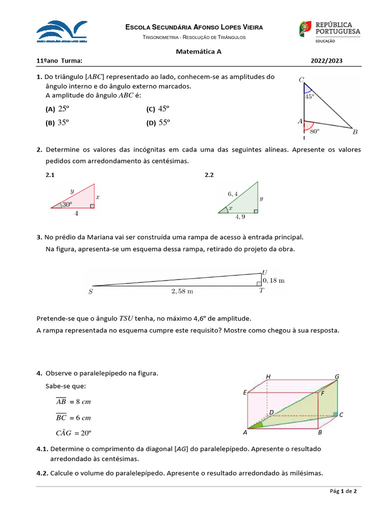 Exercícios de Trigonometria e Geometria | PDF | Triângulo | Trigonometria
