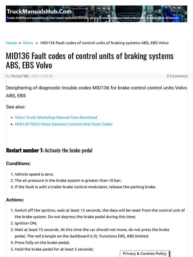 Volvo Mid 136 Fault Codes PDF Anti Lock Braking System Vacuum Tube