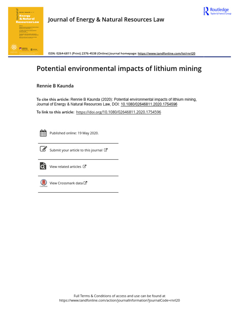 LITHIUM Potential Environmental Impacts of Lithium Mining PDF