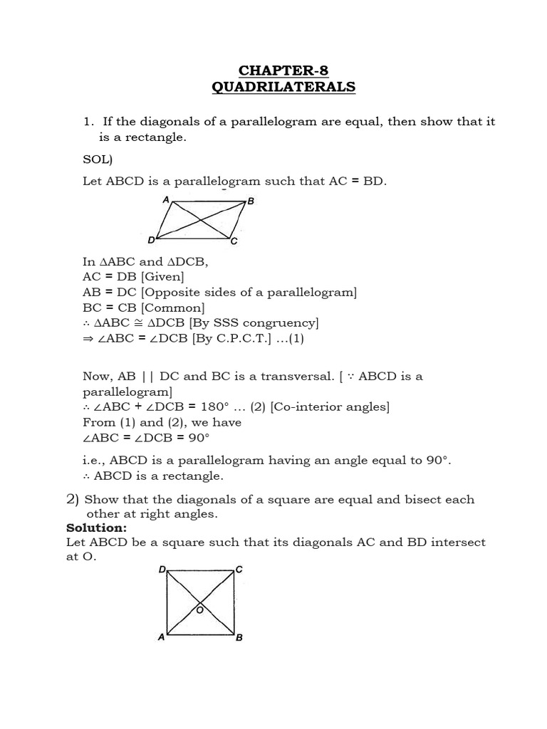 Diagonal Properties of Squares and Parallelograms | PDF | Rectangle ...