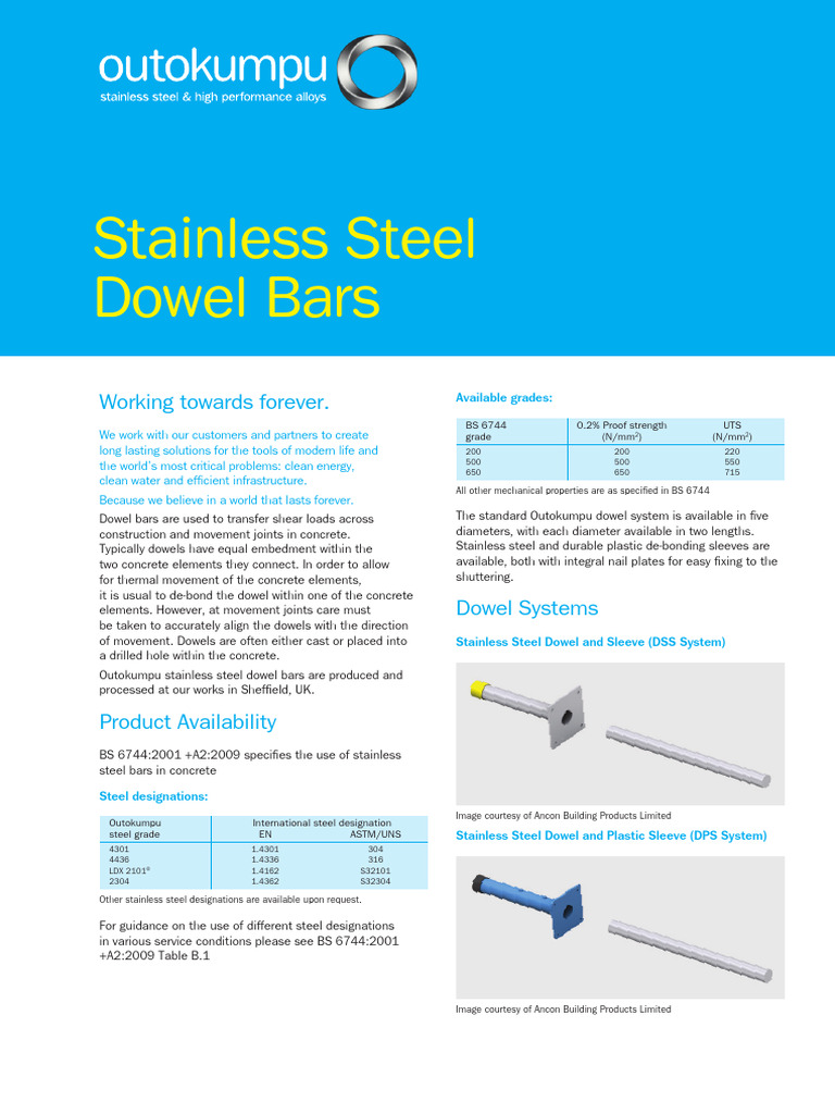 Outokumpu Dowel Bars | Download Free PDF | Concrete | Steel