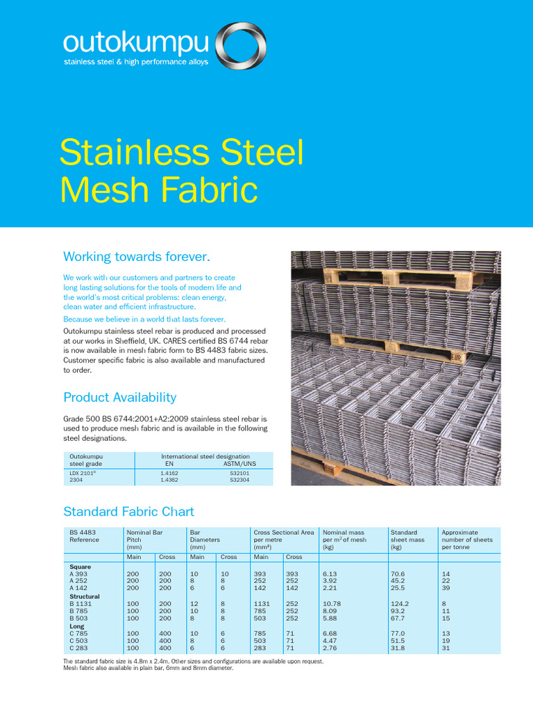 Outokumpu Stainless Mesh Fabric Datasheet PDF Secondary Sector Of
