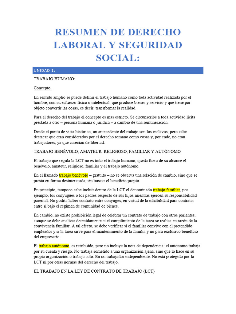 Resumen de Derecho Laboral y Seguridad Social | PDF | Derecho laboral ...