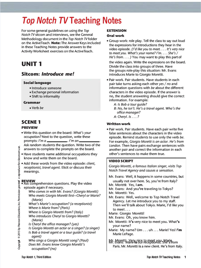 PDF Top Notch TV Teaching Notes Compress PDF Question Human