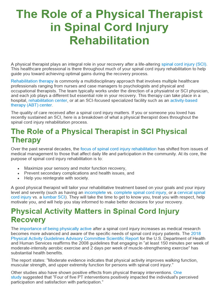 Physical Therapy in Spinal Cord Rehab | PDF | Physical Therapy | Spinal ...