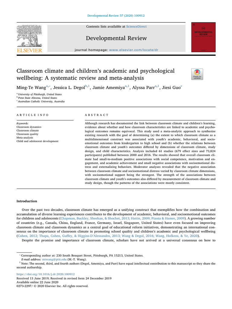 Classroom Climate's Impact on Youth | PDF | Classroom Management | Meta ...