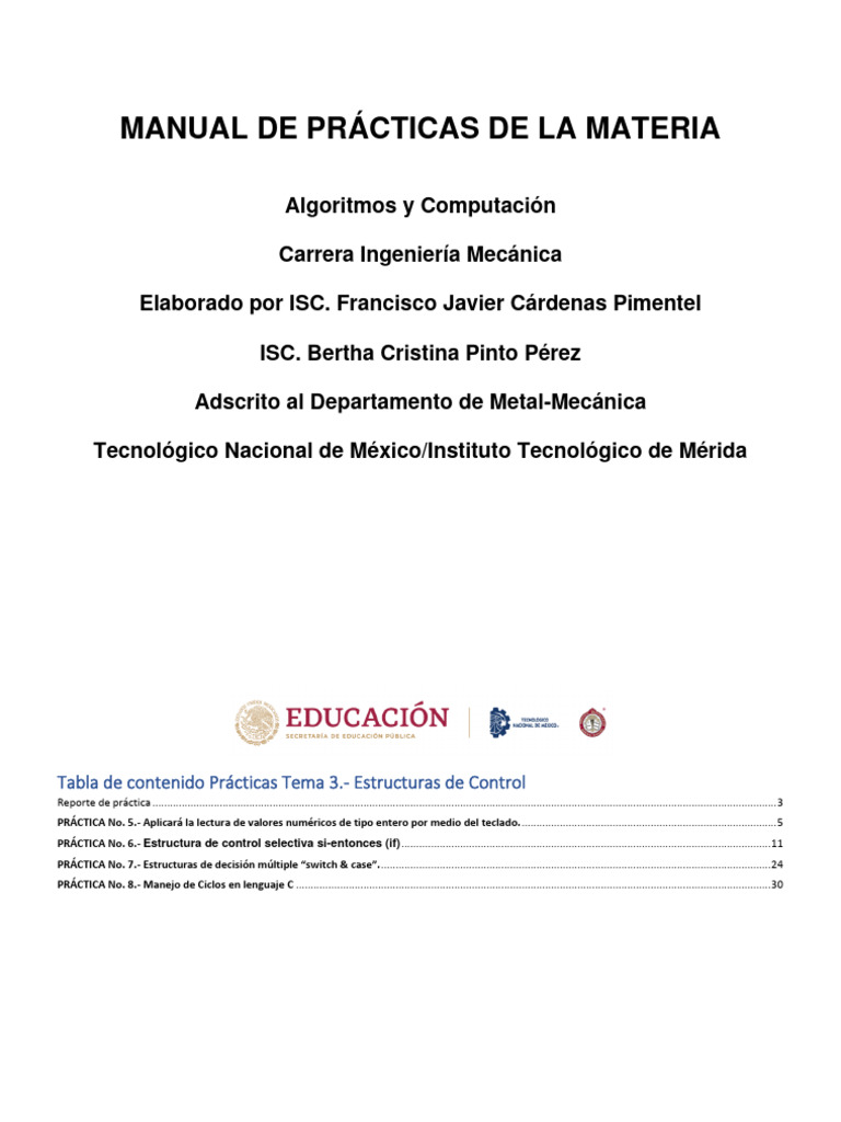 Manual de Practicas ALGORITMOS Y PROGRAMACION | PDF | Programa de ...