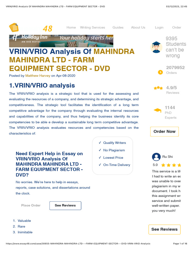 VRIN/VRIO Analysis of Mahindra Ltd. | PDF | Corporate Social ...