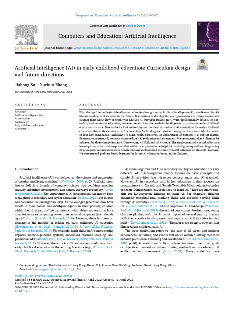 AI Curriculum for Early Childhood | PDF | Artificial Intelligence ...