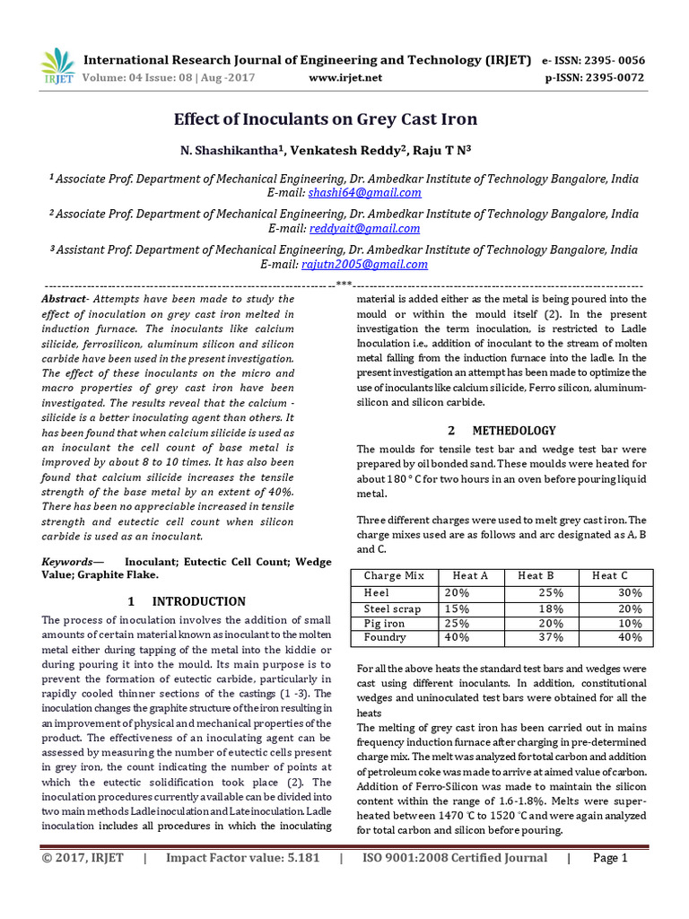 Inoculants Impact on Grey Cast Iron | PDF | Cast Iron | Silicon