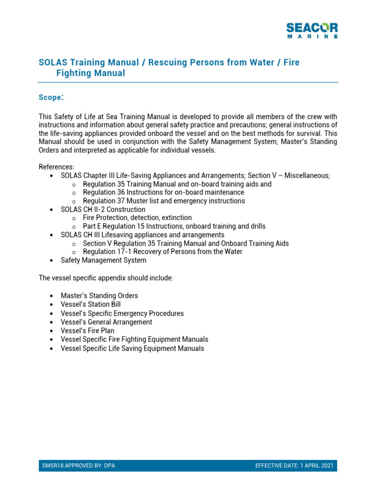 SOLAS Training Manual Overview | PDF