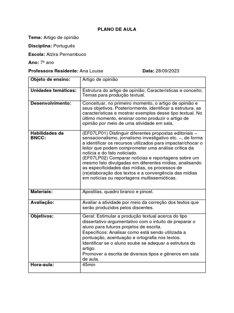 Aula sobre Artigo de Opinião no 7º Ano | PDF | Carreira e Crescimento ...