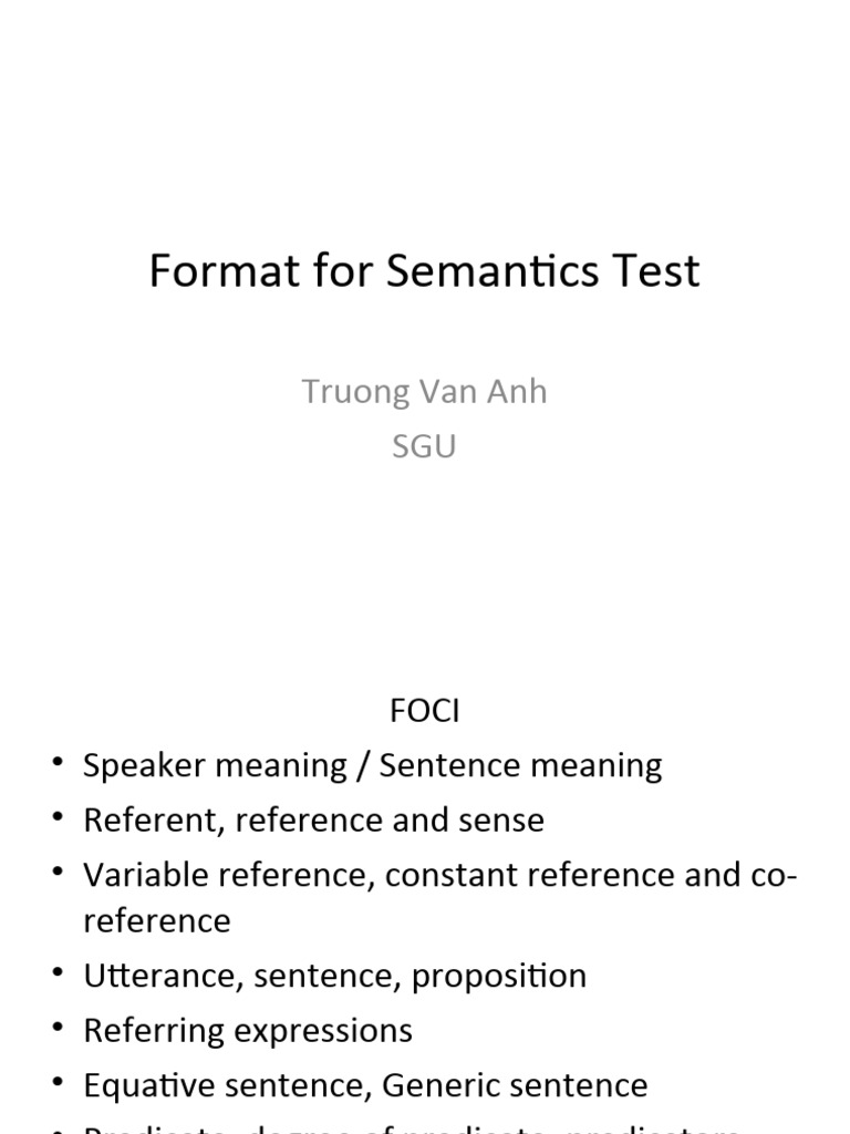 Semantics Test Format and Questions | PDF