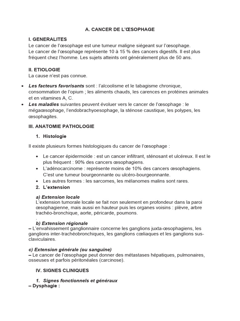 Cancer de l'œsophage causes et symptômes PDF Cancer de l'œsophage — free download