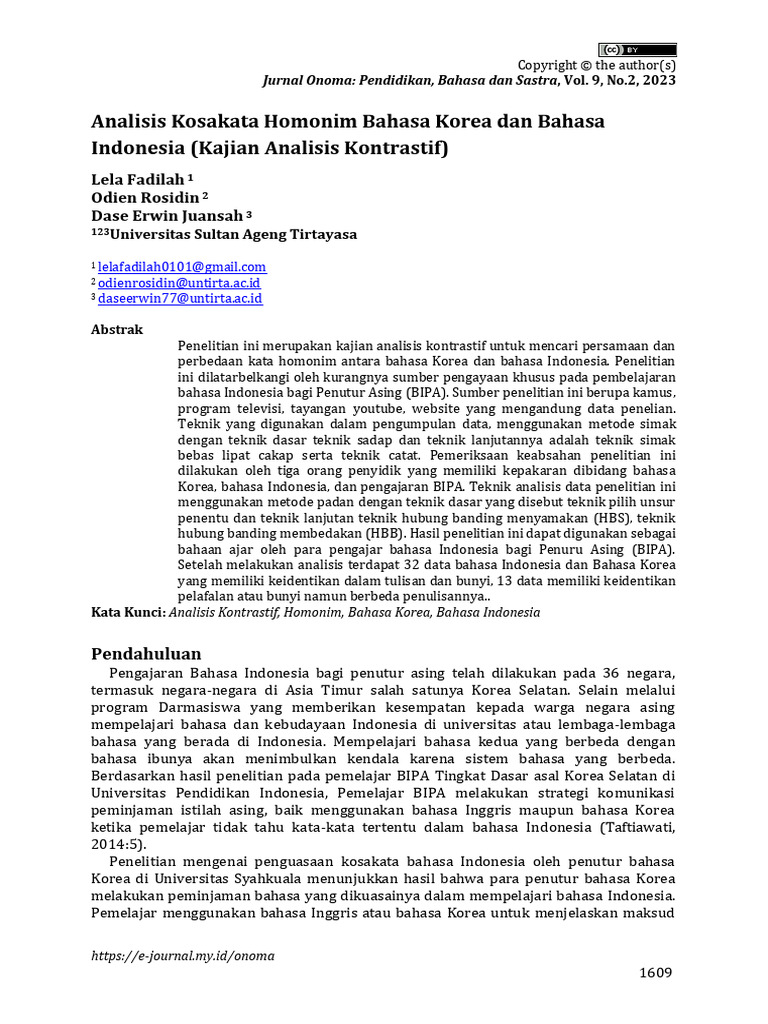 Analisis Kosakata Homonim Bahasa Korea Dan Bahasa | PDF