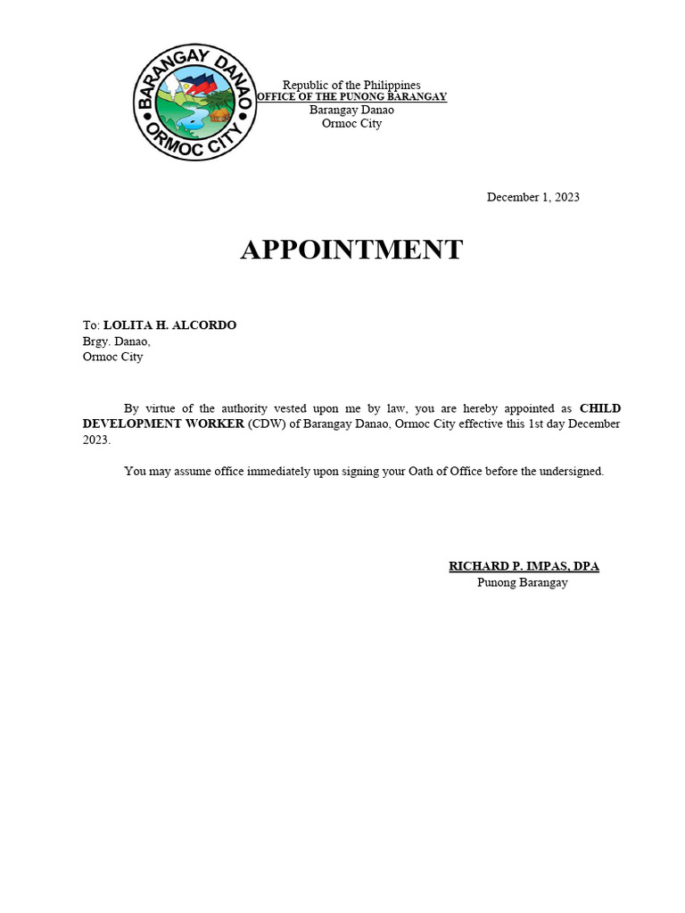 Appointment of Child Development Worker | PDF