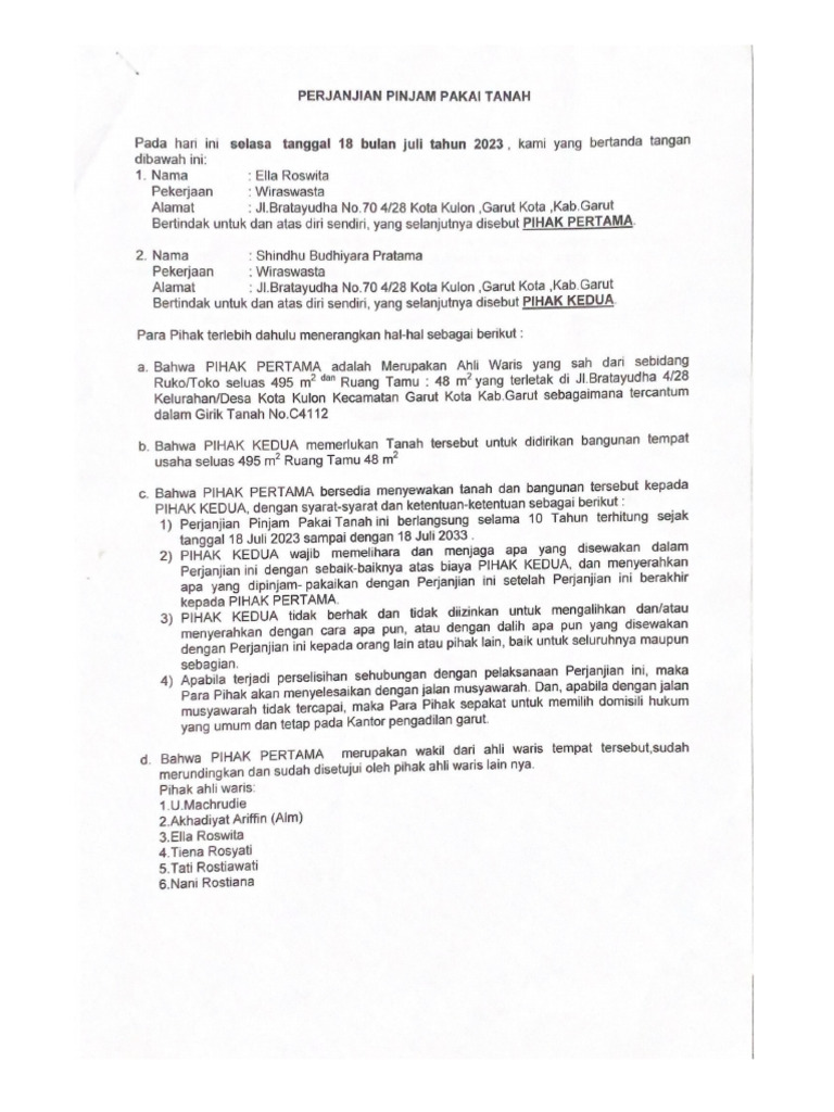 Perjanjian Pinjam Pakai Tanah Pdf