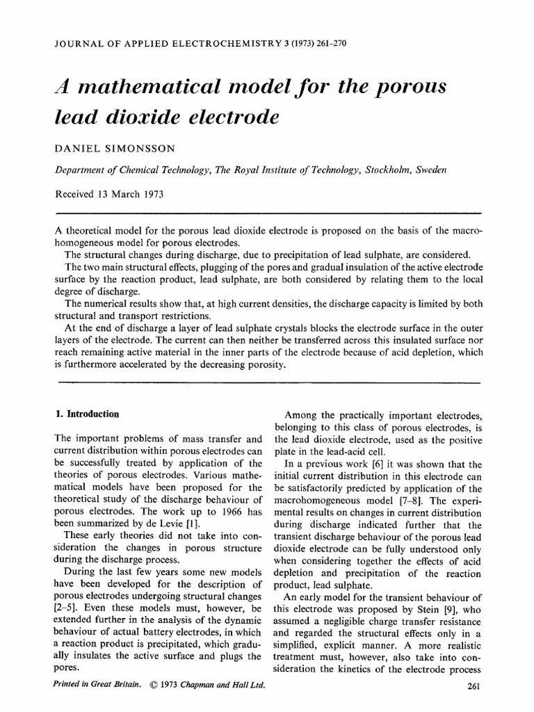A Mathematical Model For The Porous Lead Dioxide Electrode PDF