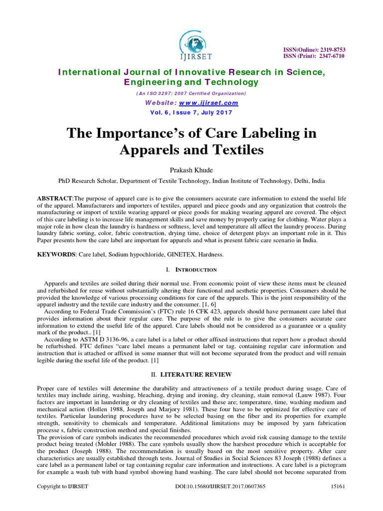 Importance of Care Labelling in Apparel and Textiles PDF Bleach