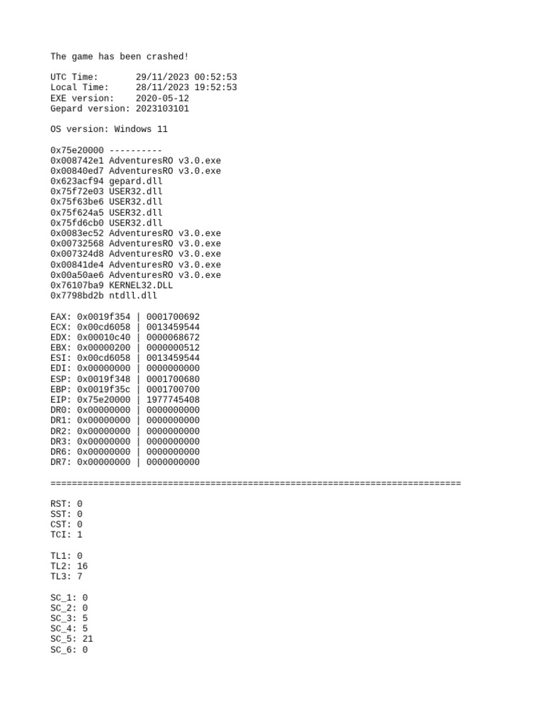 Game Crash Log PDF Operating System Families Computer Libraries