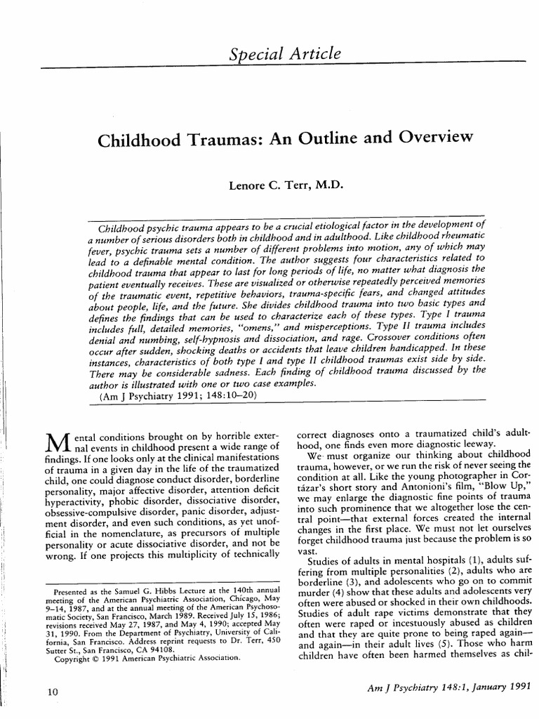 Lenone 1991 childhood traumas an outline and overview pdf