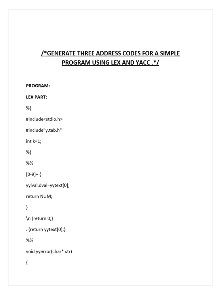 Generate Three Address Codes For A Simple Program Using Lex and Yacc ...