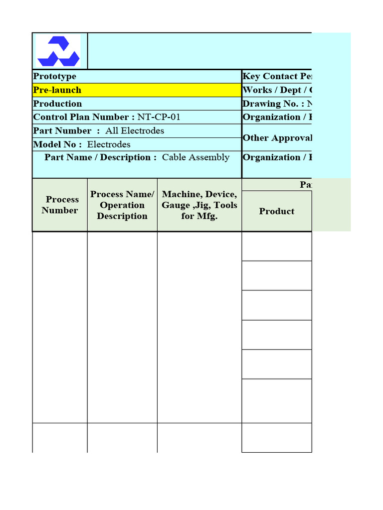 NT-MFG-F04 Control Plan Format | PDF | Electrode | Anode